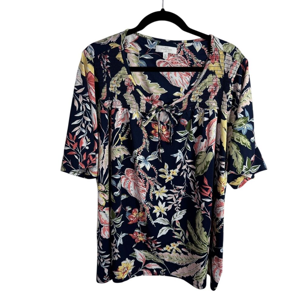 New Directions Women's Top Blouse Size 3X Blue Floral Print Short Sleeves